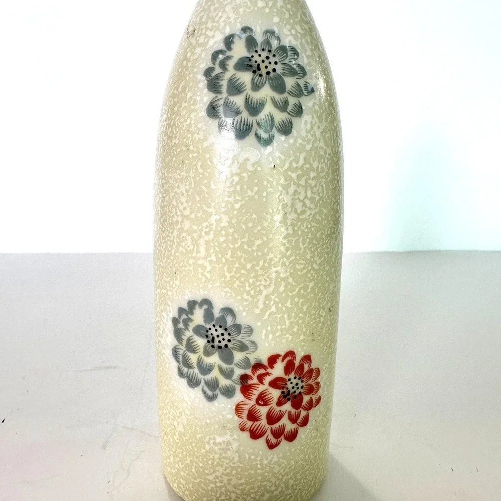 Vintage Japanese Bud Vase Cream Speckled Floral Ceramic‎ Vase 7 Inch